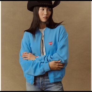 Embroidered Zip Up Crew (Malibu Blue).